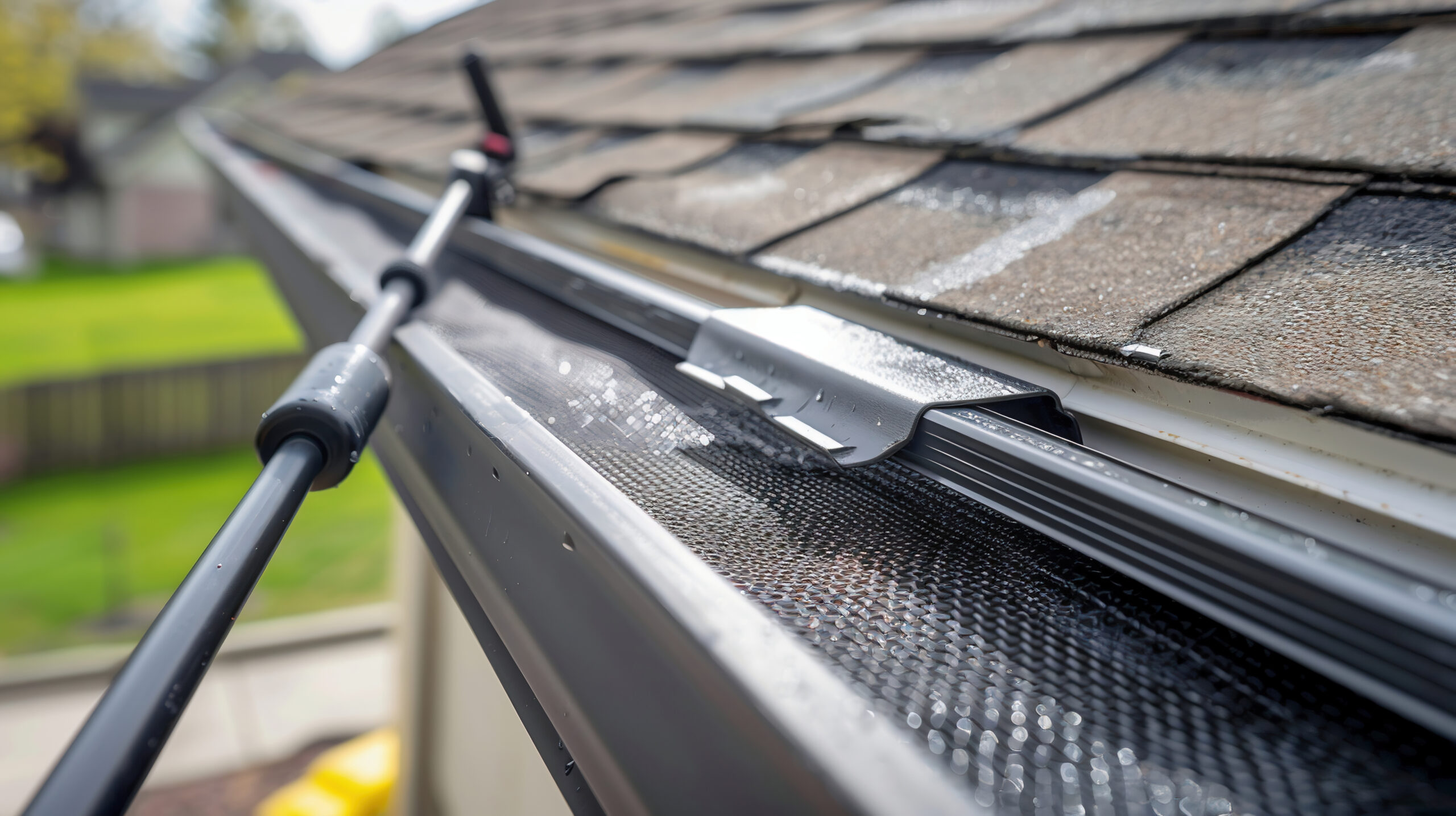 Roof and gutters cleaning. Specialized equipment and tools used in gutter cleaning